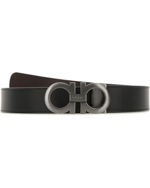 Ferragamo Cintura reversibile in pelle nera - Bianco