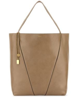 Chloé Sand Leather Large Spin Shopping Bag - Natural
