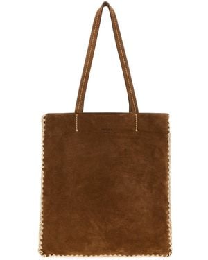 Prada Borsa shopping grande in pelle scamosciata marrone