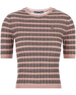 Prada T-shirt in maglia ricamata - Multicolore