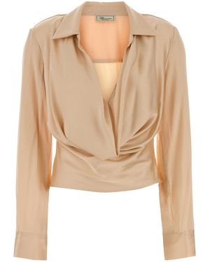 Blumarine Peach Stretch Satin Blouse - Natural