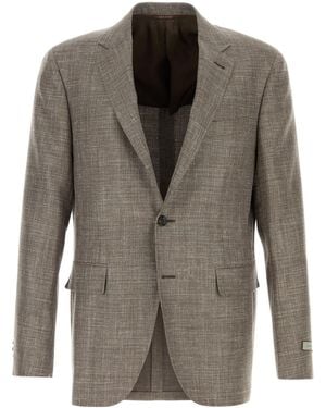 Canali Melange Grey Wool Blend Blazer - Brown