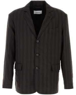 Ferragamo Embroidered Linen Blend Blazer - Black