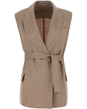 Brunello Cucinelli Cappuccino Linen Blend Vest - Brown