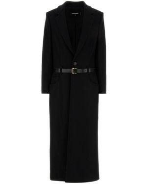 DSquared² Black Stretch Wool Blend Coat