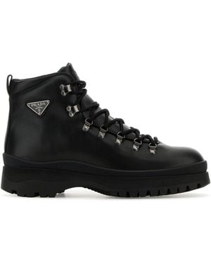 Prada Leather Ankle Boots - Black