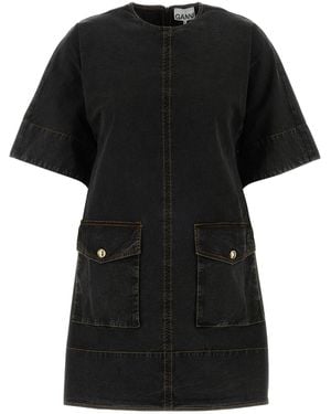 Ganni Black Stretch Cotton Mini Dress