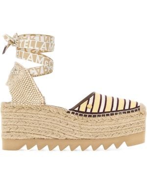 Stella McCartney Embroidered Canvas Gaia Wedges - Natural