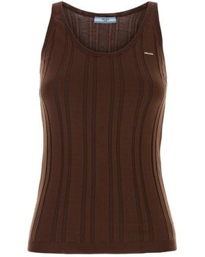 Prada Canotta in misto cotone marrone