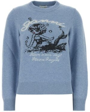 Ganni Light-blue Wool Blend Jumper