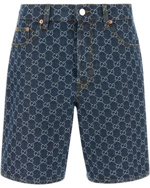 Gucci Bermuda in denim ricamato - Blu
