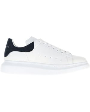 McQueen White Leather Sneakers With Dark Blue Suede Heel