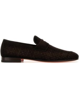 Santoni Chocolate Suede Gwendal Loafers - Black