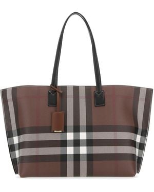 Burberry Borsa shopping Check media in tela ricamata - Marrone