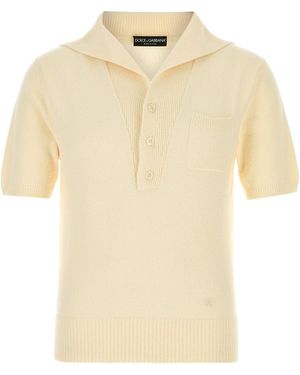 Dolce & Gabbana Solid Shirt Collar Polo - Natural