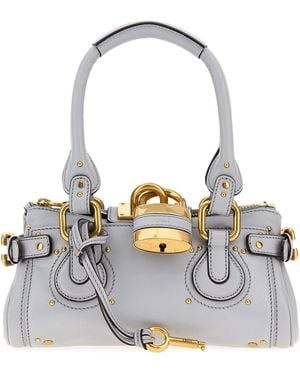 Chloé Powder Blue Leather Small Paddington Handbag - White