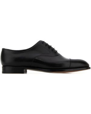 Edward Green Black Leather Chelsea Lace-up Shoes