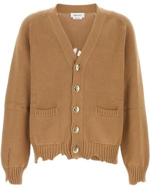 McQueen Distressed Skull Cardigan - Brown
