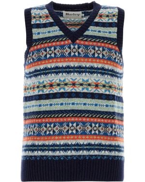 Harley Of Scotland Embroidered Wool Vest - Blue