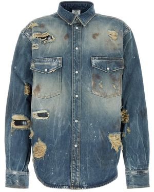 Vetements TRASHED DENIM SHIRT - Blu