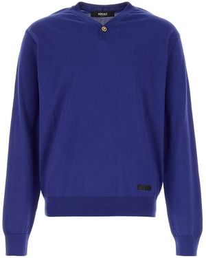 Versace V Neck Jumper - Blue