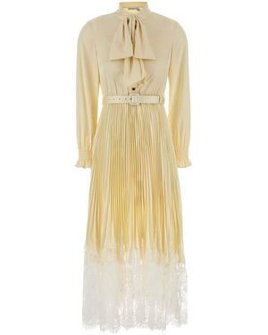 Self-Portrait Pastel Yellow Satin Dress - Metallic