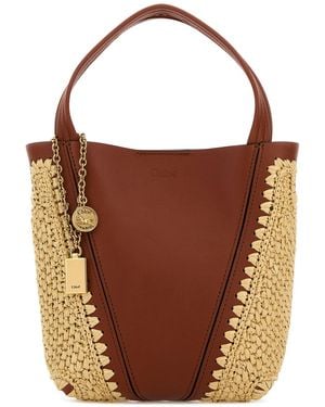 Chloé Two-tone Leather And Raffia Bucket Bag - Brown