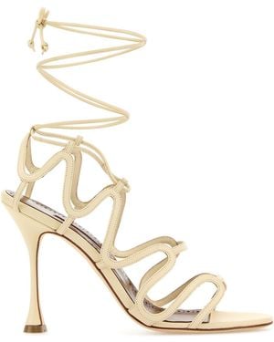 Manolo Blahnik Cream Leather Fawda Sandals - White