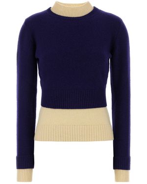 Jil Sander Ls Slv Double Layer Mock Neck Sweater - Blue