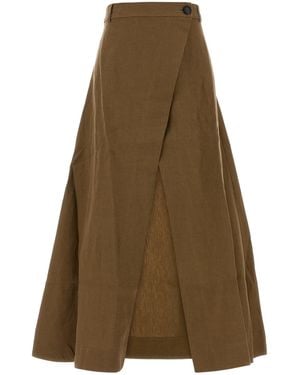 LeKasha Brown Linen Skirt - Natural