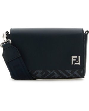 Fendi Borsa a tracolla Compact blu in pelle e tela - Nero
