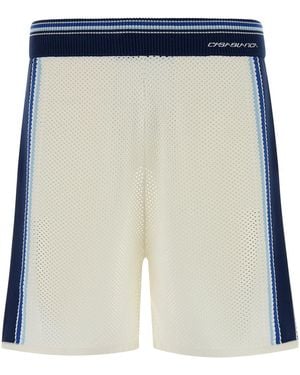 CASABLANCA White Mesh Bermuda Shorts - Blue