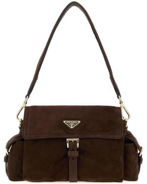 Prada Borsa a spalla in pelle scamosciata testa di moro - Marrone