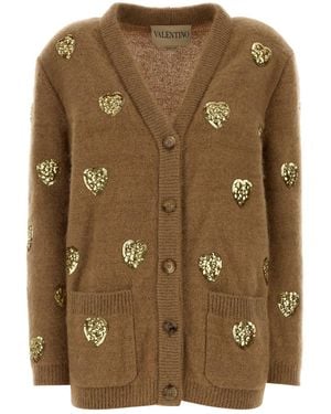 Valentino Garavani Camel Mohair Blend Oversize Cardigan - Green