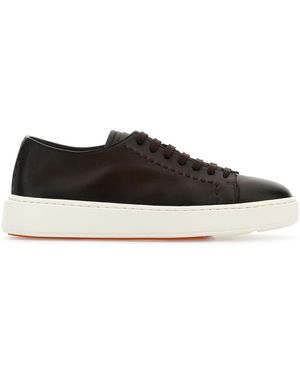 Santoni Leather Clean Trainers - Black
