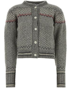 Thom Browne Embroidered Wool Blend Cardigan - Gray