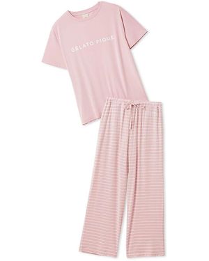 gelato pique Rayon Logo T-Shirt & Striped Pants Set - Pink