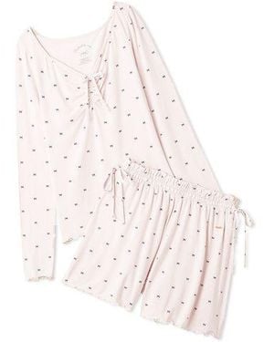 gelato pique Cool Rayon Ribbon Long-Sleeved T-Shirt & Shorts Set - White