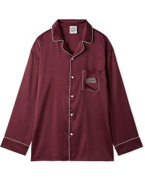 gelato pique Piping Satin Long Sleeve Sleep Shirt - Red