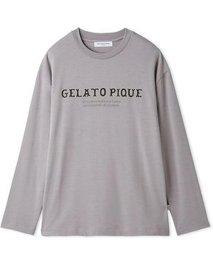 gelato pique Rayon Inlay Message Logo Long Sleeve T-Shirt - Gray