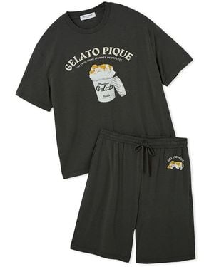 gelato pique Cool-Touch Rayon Sleeping Dog T-Shirt & Shorts Set - Black