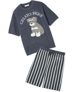 gelato pique Schnauzer Airy Moco Jacquard Pullover & Shorts Set - Blue