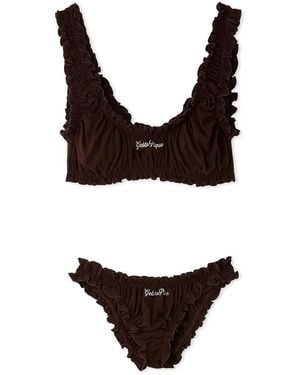 gelato pique Pointelle Frill Bra & Shorts Set - Brown