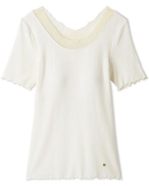 gelato pique Cool Ribbed Fabric T-Shirt With Built-In Bra - White