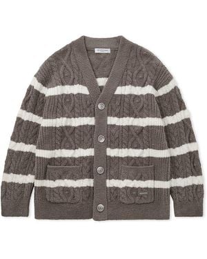 gelato pique Baby Moco Aran Border Button Up Cardigan - Gray