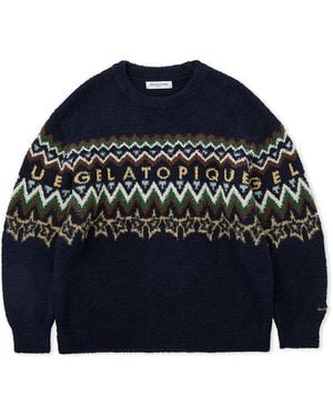 gelato pique Powder Fair Isle Jacquard Pullover Sweater - Blue