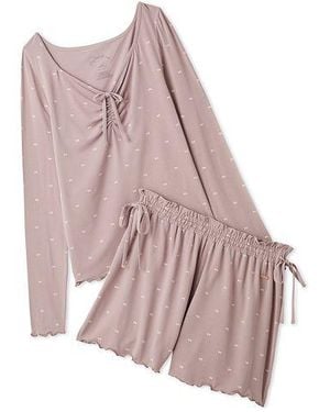 gelato pique Cool Rayon Ribbon Long-Sleeved T-Shirt & Shorts Set - Pink