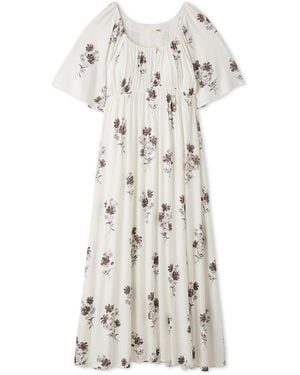 gelato pique Cool Rayon Cosmos Printed Flare Sleeve Dress With Built-In Bra - White