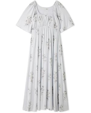 gelato pique Cool Rayon Cosmos Printed Flare Sleeve Dress With Built-In Bra - White