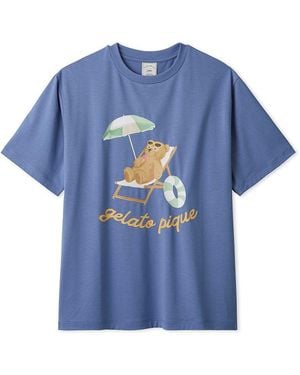 gelato pique Cool-To-Touch Summer Bear One-Point Printed T-Shirt - Blue